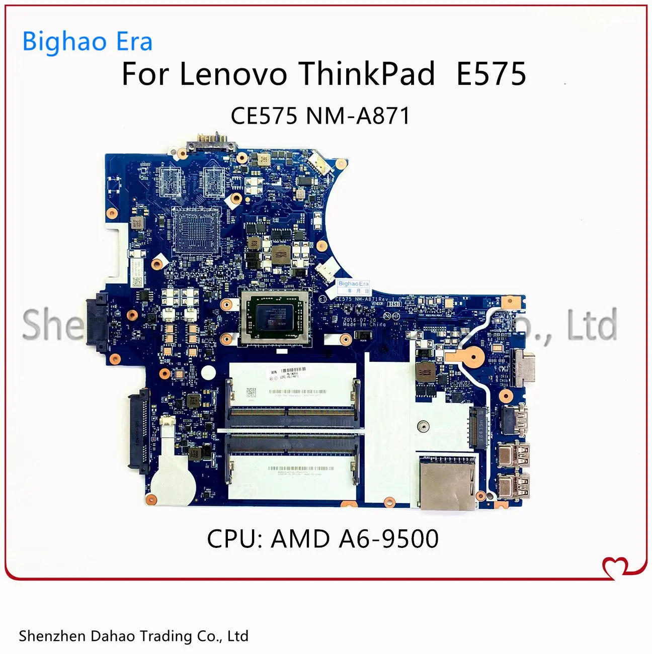 

FRU :01HW709 01HW710 For Lenovo ThinkPad E575 Laptop Motherboard CE575 NM-A871 Mainboard With A6-9500P CPU DDR4 100% Full Tested