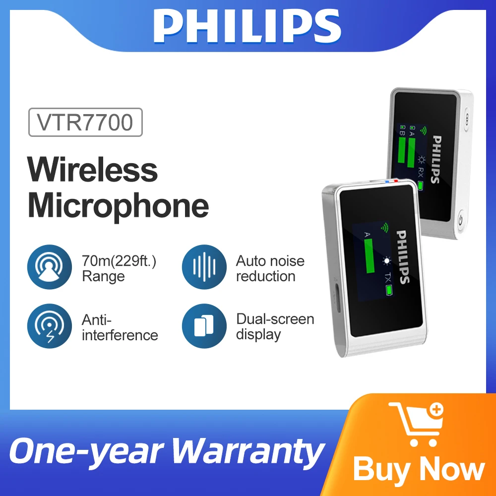 PHILIPS Wireless Lavalier Microphone VTR7700 Transmitter and Receiver