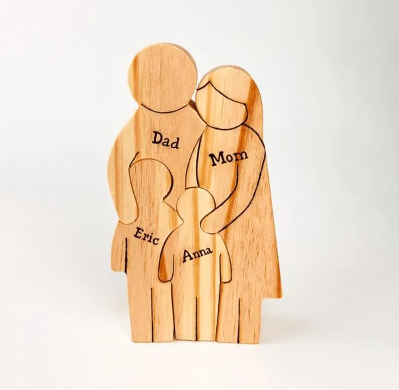 Personalized-Wooden-Family-Sculpture-with-Names-Custom-Engraved-Family ...