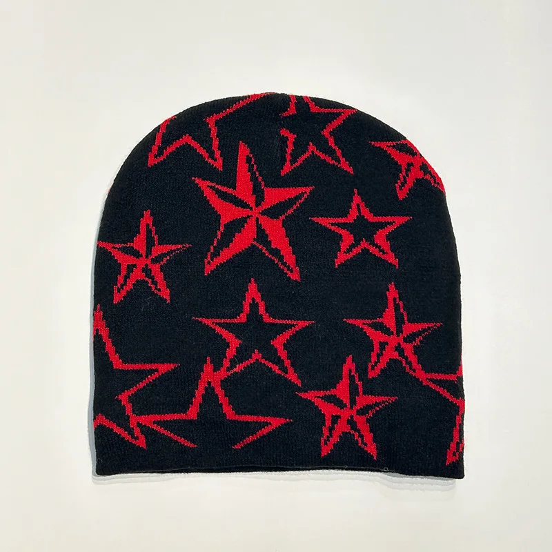 Autumn and Winter Star Pentagram Knitted Hat Vintage Men's and Women's Woolen Hip Hop Print Beanie Hat Outdoor Sports Warm Cap knitted hat,knitted cap,knitted beanie,embroidered beanies,skullies beanies,fashion beanies,winter hat