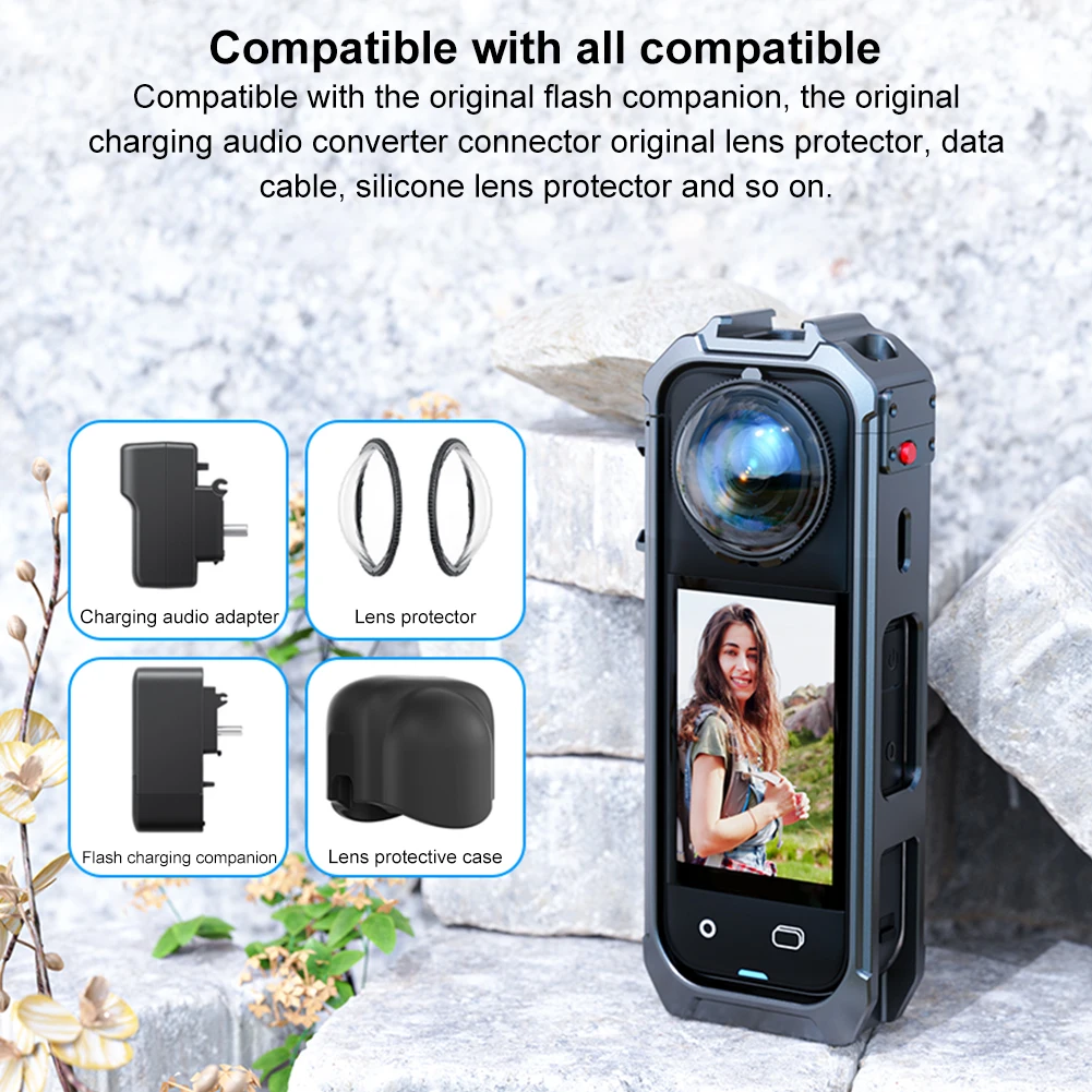 Aluminum Alloy/PC Protective Frame Case for Insta360 X5 Action Camera Magnetic Quick Release Expansion Bracket for Insta 360 X5