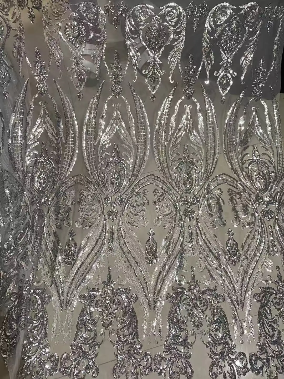 Elegant Rose Red and Dark Green Glitter Lace Fabric