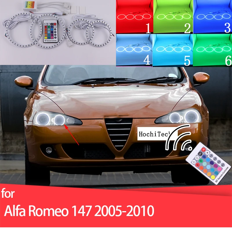 

LED Light Rings RGB multi-colored RF Remote Control Halo Ring Angel Eyes for Alfa Romeo 147 2005-2010 Headlight accessories
