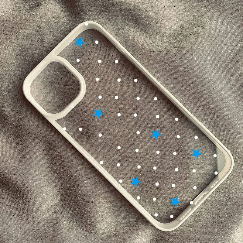 Chic Korean-Style Blue Star & White Polka Dot Phone Case