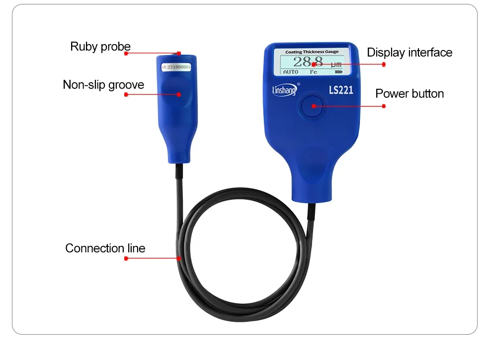 Thickness Meter LS221 Coating Gauge Mil Gage Dry Film 0-5000μm for Ferrous Non-f