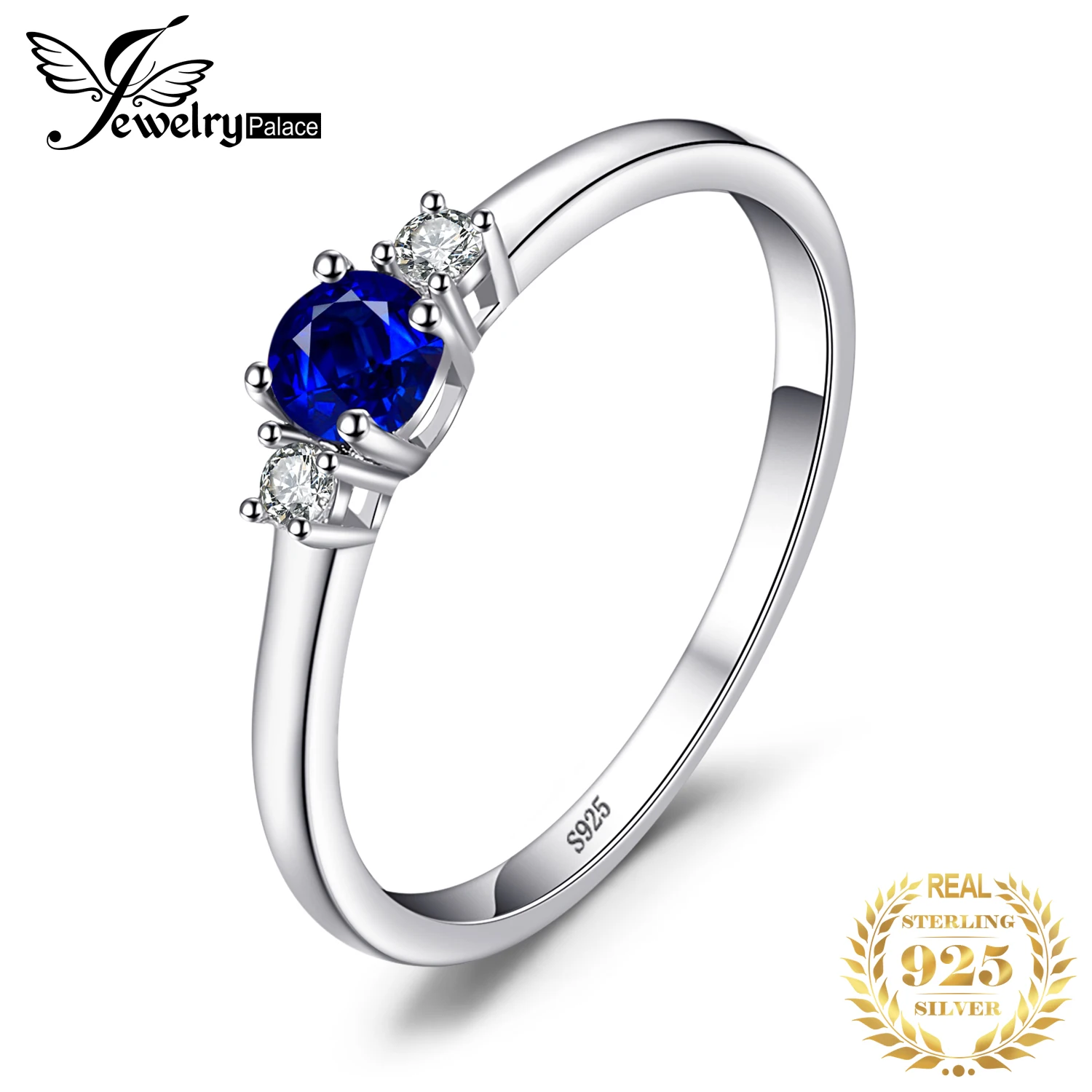 JewelryPalace 만든 블루 사파이어  3 돌 여성을위한 약속 반지 패션 보석 보석 결혼 선물