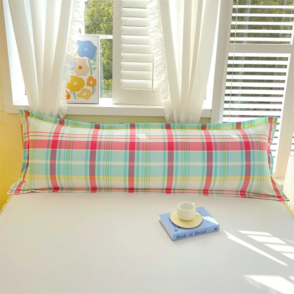 뉴 그리드 컬러 워시드 더블 롱 베개커버, 커플 베개커버 48*100cm, 120cm, 150cm, 180cm (심 없음)
