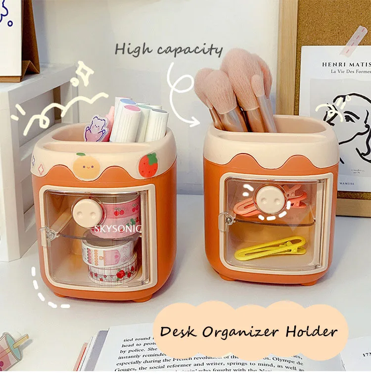 

SKYSONIC Creative Pen Holder Kawaii Transparent Stationery Storage Box Drawer Cosmetic Brush Organizer Holder School Supplies