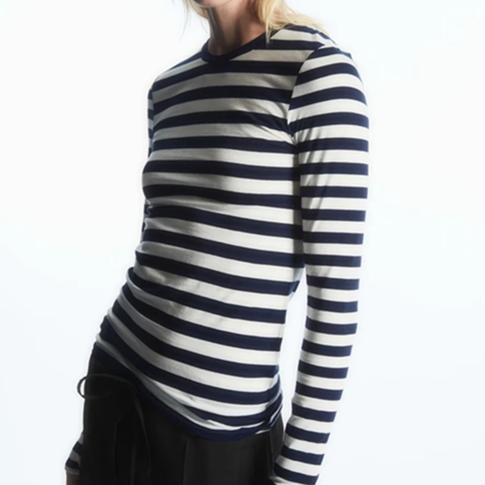 

Elmsk 2023 Autumn New Ladies Long Sleeve Basic T-Shirt Slim Fit Round Neck Cotton Top Casual T-Shirt Women