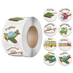 Autocollants de récompense pour enfants, étiquette de scellage ronde, 8 voitures, 50 pièces, dessin animé mignon, Bus, Train, camion, pour encourager les enfants 