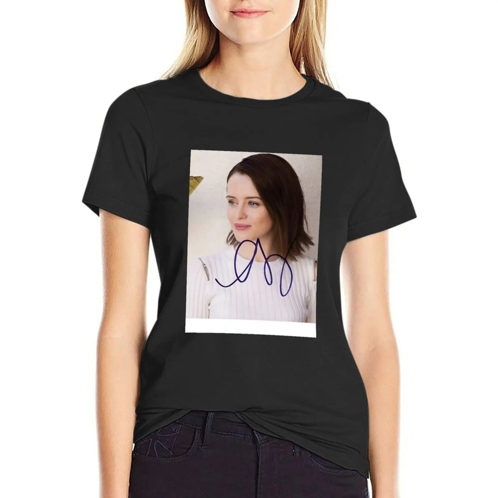 

Claire Foy Autograph Baseball  Sleeve T-shirt tees animal print shirt for girls female tight shirts for Women