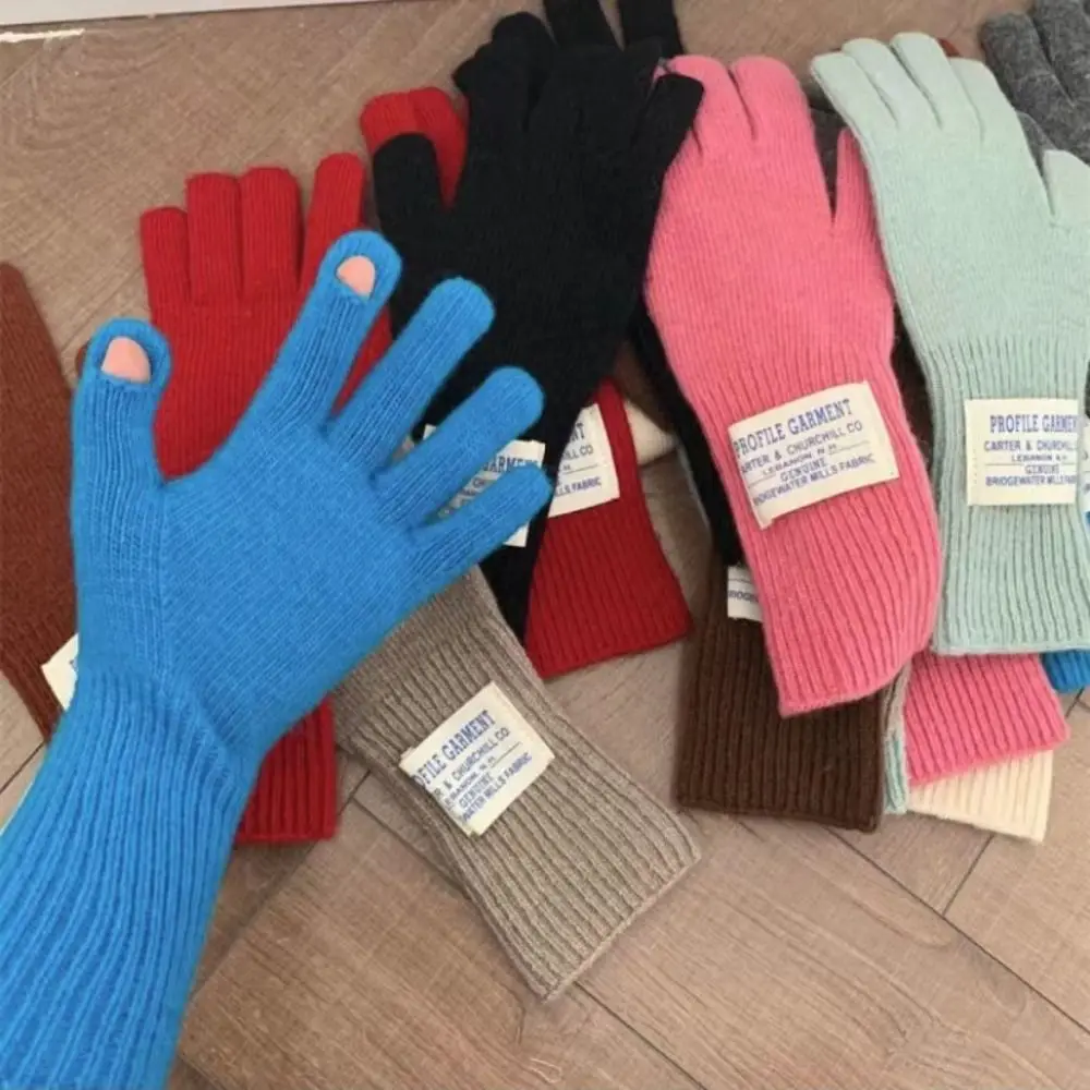 Keep Warm Knitted Gloves Fashion Cold Proof Windproof Touch Screen Gloves Pure Color Long Wrist Full Finger Gloves Winter