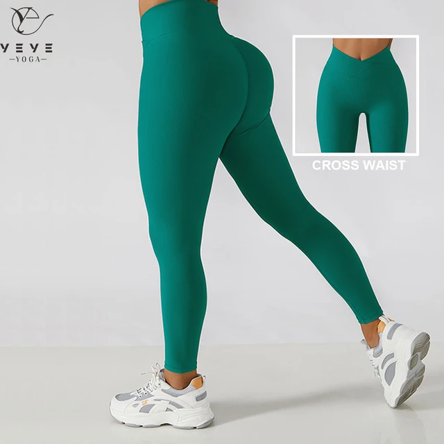 Sexy V Waist Ribbed Yoga Pants Gym Leggings Women No Camel Toe Y