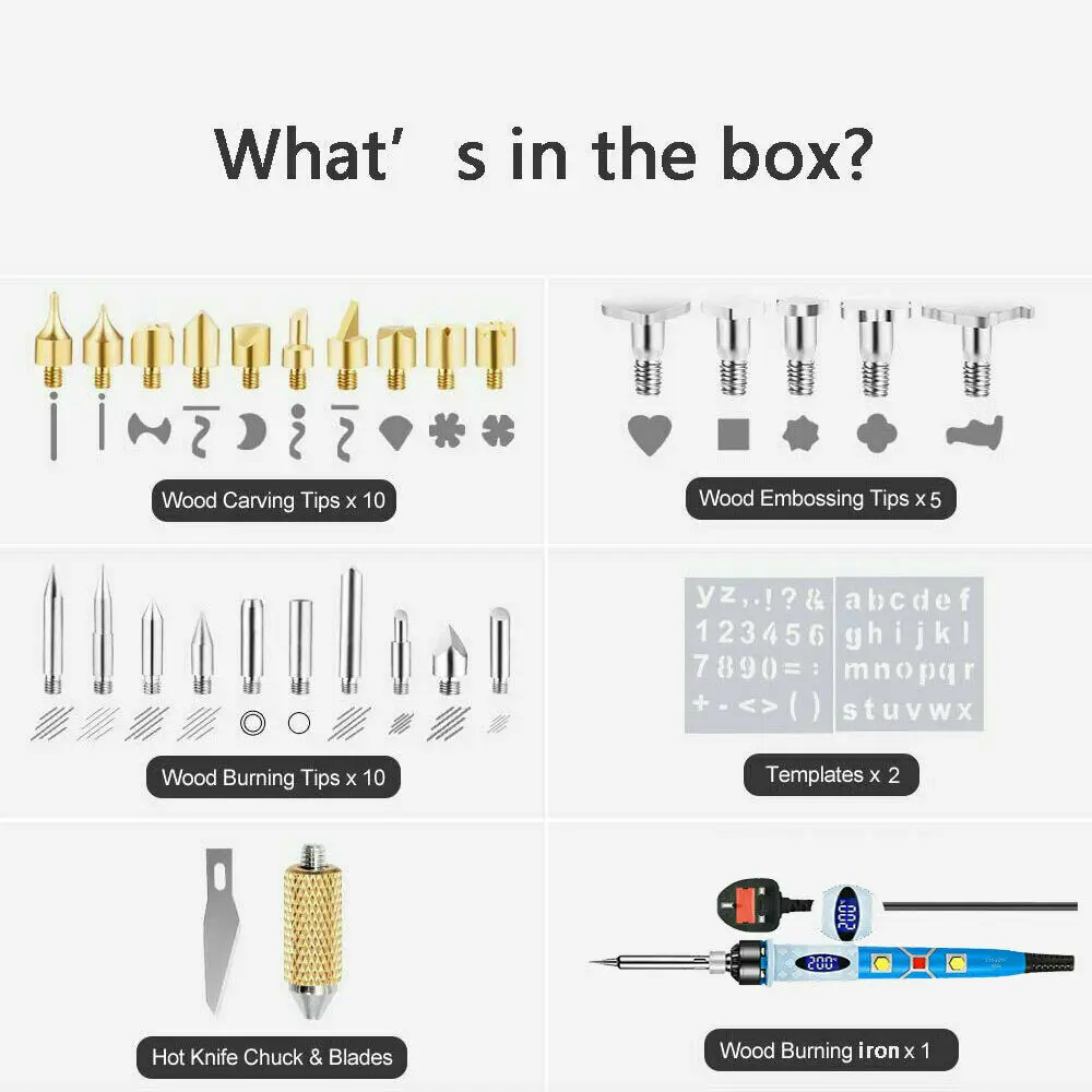 28pcs 80W 조정 가능한 납땜 인두 나무 굽기 펜 세트 목공 치즐 팁 블레이드 Pyrography 도구 납땜 펜 키트