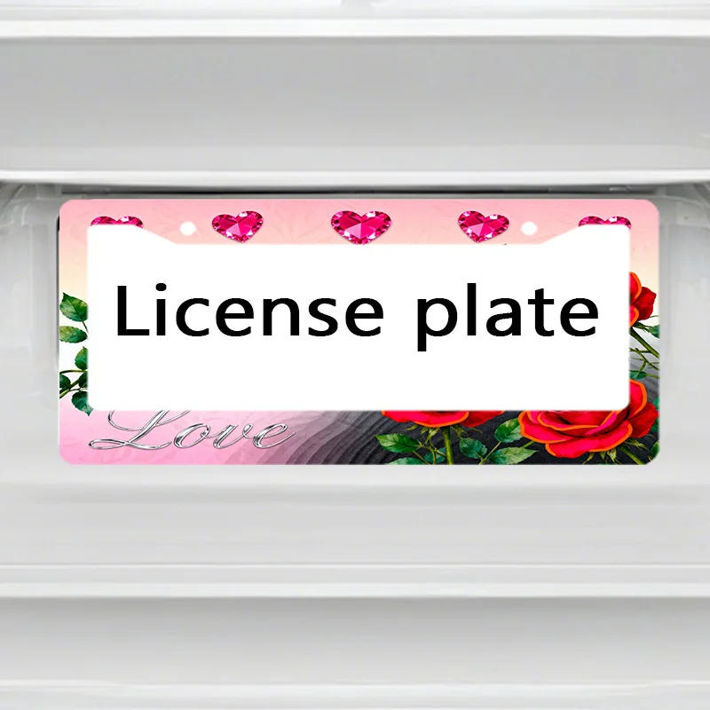 1개입 금속 번호판 프레임 발렌타인 로즈 디자인 호환 국제 차량용 고강도 녹 방지 UV 저항성
