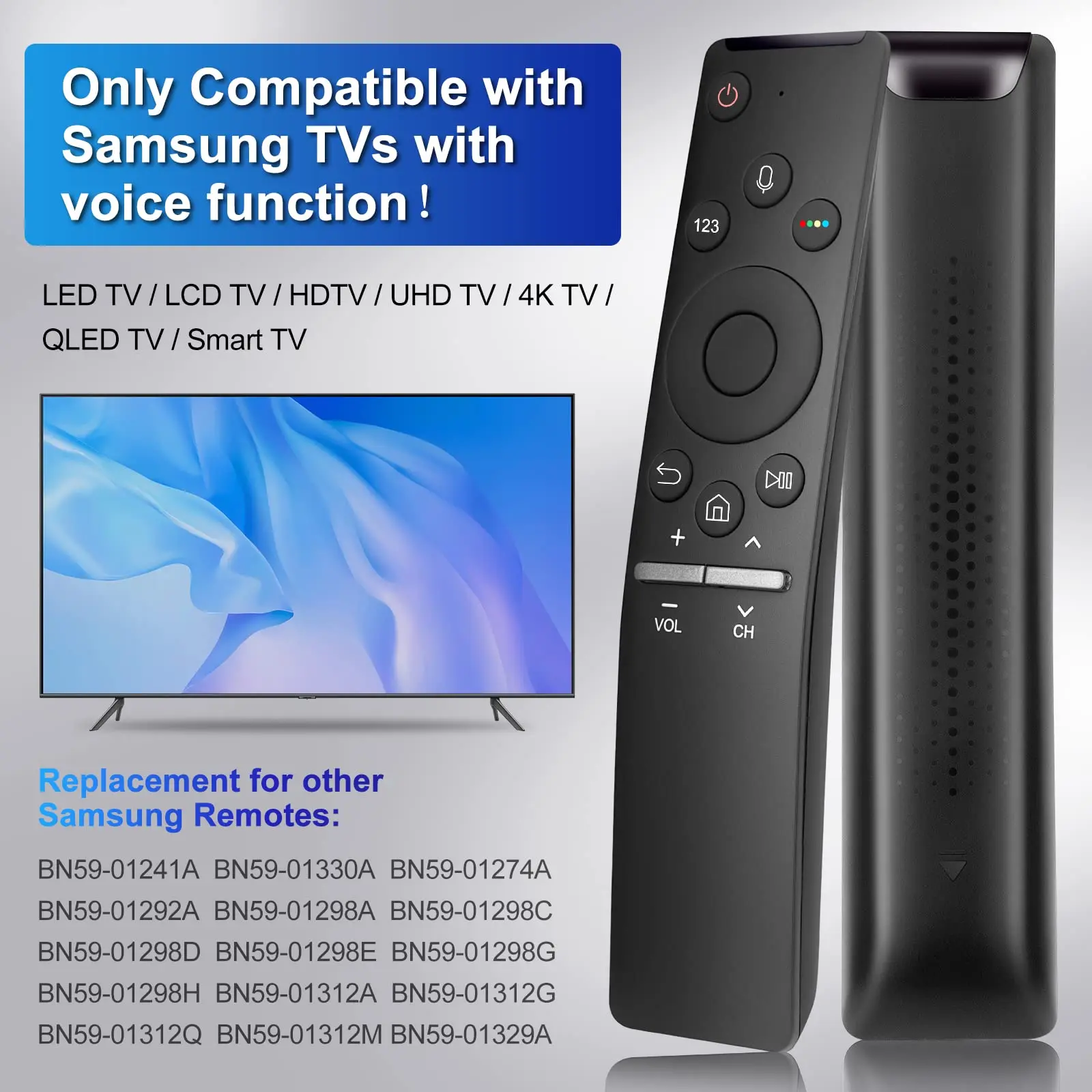 YP Bluetooth BN59-01298C Universal Remote Control for Samsung TV LED QLED 4K 8K Crystal UHD HDR Curved Smart Remote Controler
