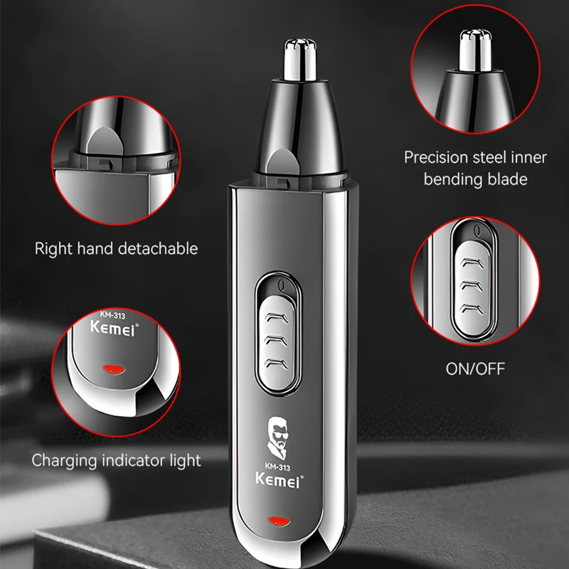 KEMEI Professional Electric Nose Hair Trimmer 3 In 1 Sideburns Knife Head Eyebrow Trimming Nose Hair Shaver