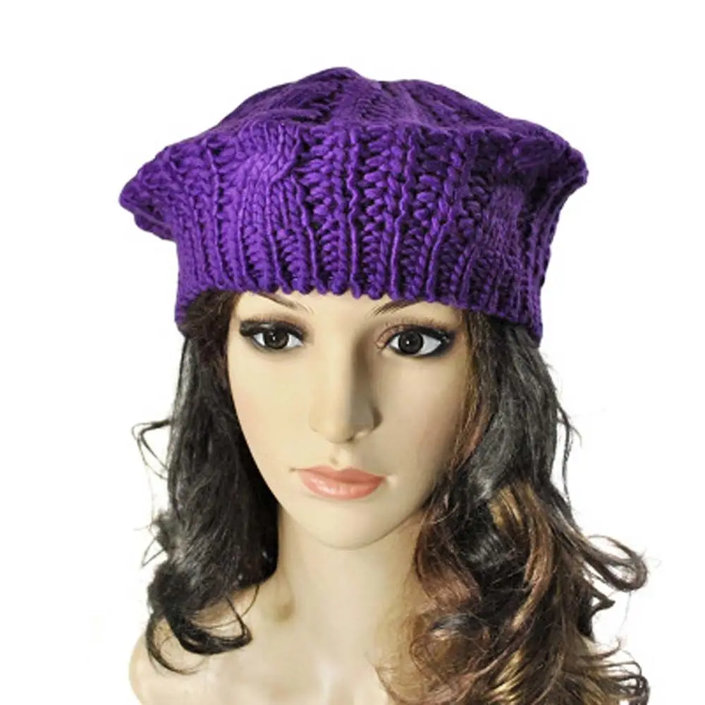 

Solid color Knit Lady Girls Wool Women Hats Ski Cap Beanie Hat Beret