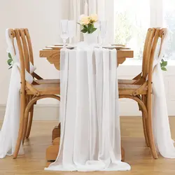 Elegant Sage Green Chiffon Table Runner and Chair Sash Decor - 1PC 70x1000cm (White)