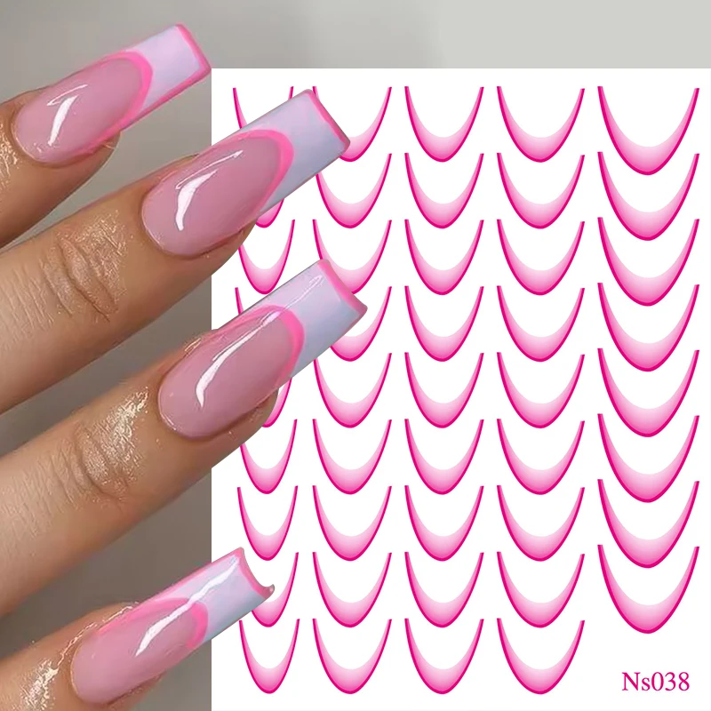 1/2Pc 3D Gradient French Line Nail Stickers Black White Stripe Lines Sliders Nail Accessories Manicure Flower Butterfly Adhesive 4