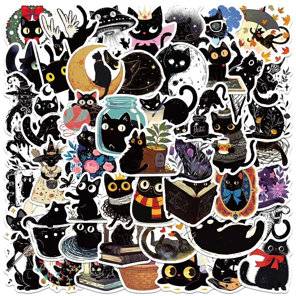 50pcs Funny Cute Cartoon Animals Black Cats Stickers Decals For Laptop Water Bottle Luggage Notebook Vinyl Waterproof Graffiti 10 in 1 whiteboard marker pen painting graffiti drawing pen black