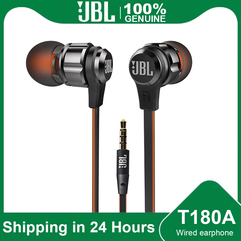 

JBL T180A Stereo In-Ear Earphone Running Sports Hands-free Calls with Mic 3.5mm Wired Earbuds Pure Deep Bass Game Music Headset