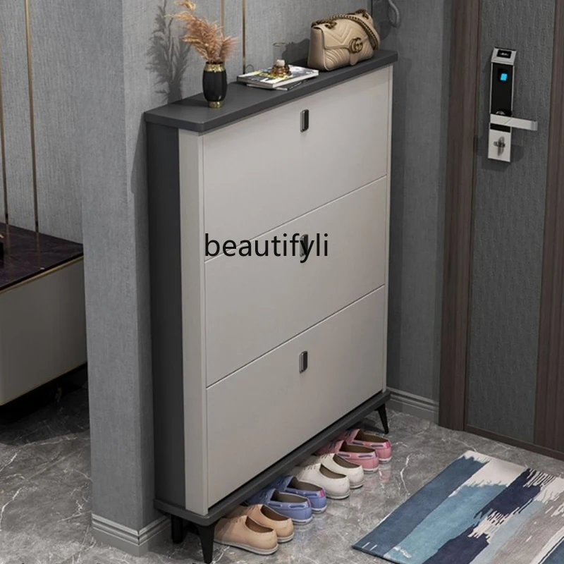 

yj Italian Ultra-Thin Shoe Cabinet New Light Luxury Home Tilting Entrance Cabinet Integrated Modern Simple Storage Cabinet
