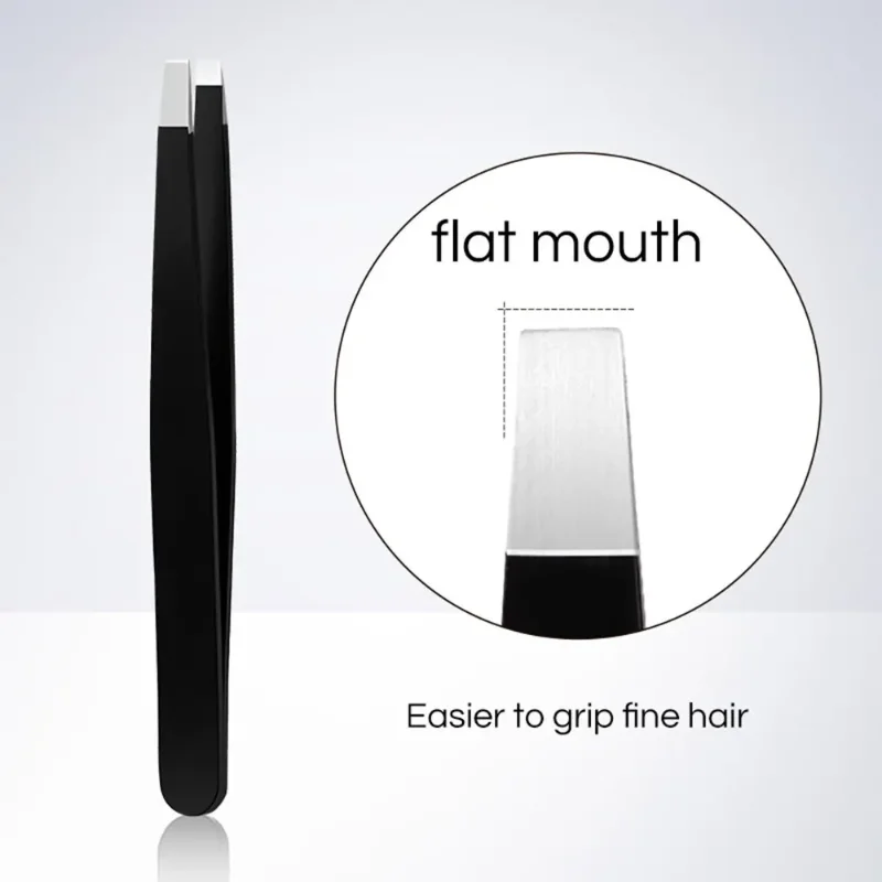 Premium Stainless Steel Black Tweezers with Slant and Flat Tips for Eyebrow Shaping & Ingrown Hair Removal