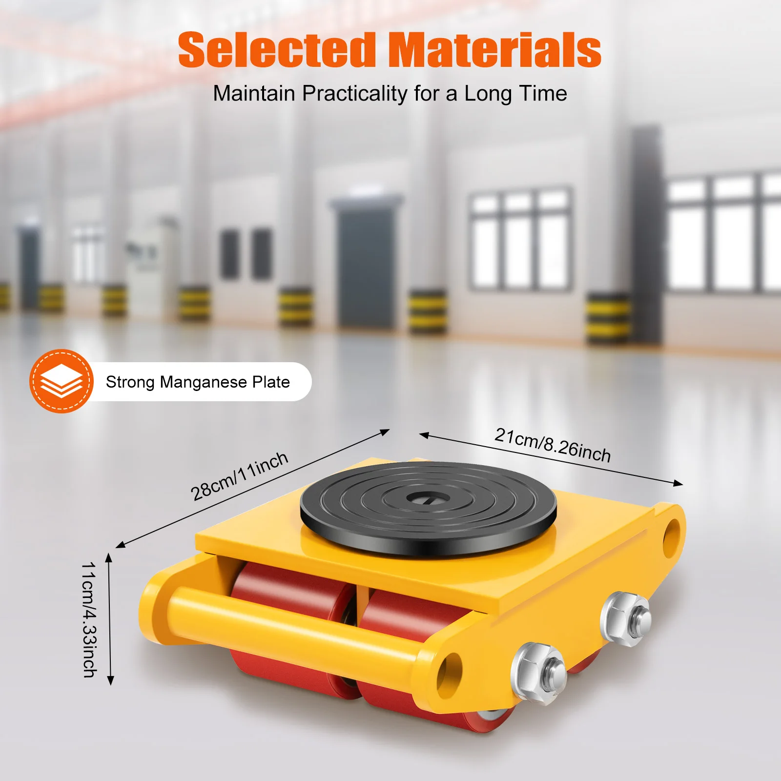 6T Machinery Mover Heavy Duty Machine Dolly Skate Machinery 4 Roller Mover Cargo Trolley Cart 360° Rotation Red/Yellow 5