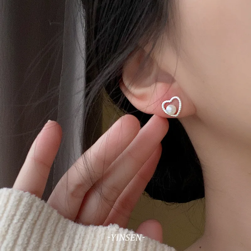 

925 sterling silver natural pearl studs twist love earrings