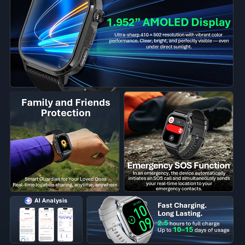 VALDUS CARDIGO Smartwatch AMOLED GPS+ECG Uomo Donna SOS Localizzazione in tempo reale Salute AI Sensore a 9 assi Sport Nuovo Smartwatch 2026 - immagine 6