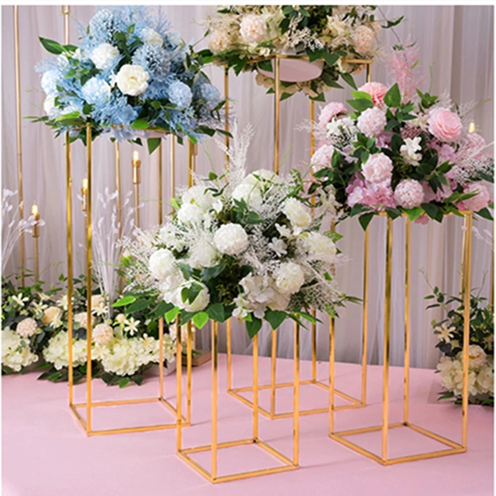 

10PCS Gold Flower Vase Floor Vases Column Stand Metal Road Lead Wedding Table Centerpiece Flower Rack Event Party Decorat