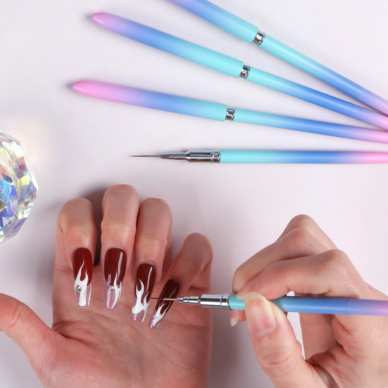 Nail Art Liner Brushes, 5Pcs Painting Nail Art Brush Set Nail Dotting Drawing Tool for Long Lines, Thin Details, Fine Drawing 6