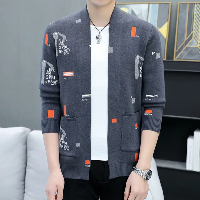 Autumn New Cardigan Sweater Men's Korean-Style Slim-Fitting Simple Fashionable All-Match Sweater Jacket Trendy 2021 autumn and winter new korean style slim lace embroidery single breasted knit cardigan sweater fashion v neck sexy sweater