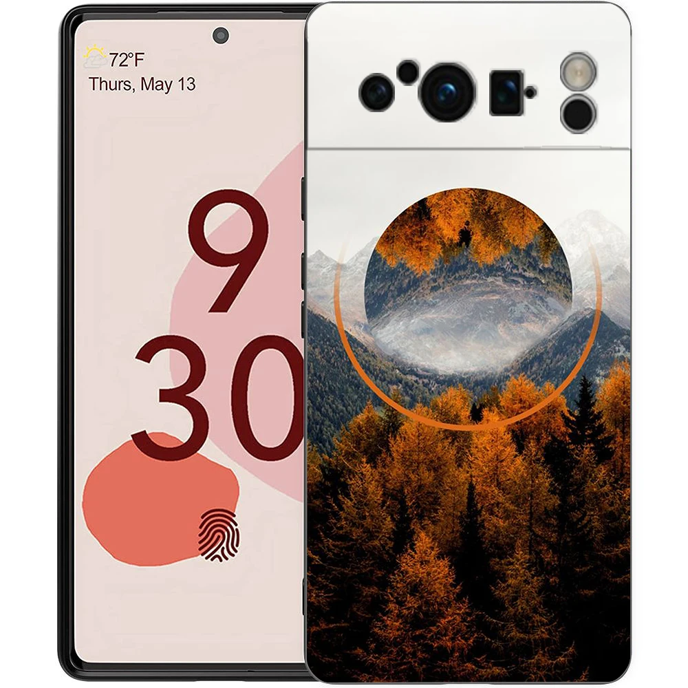 Forest Geometry Wood Design Shockproof Phone Case, Soft Silicone TPU Black Cover