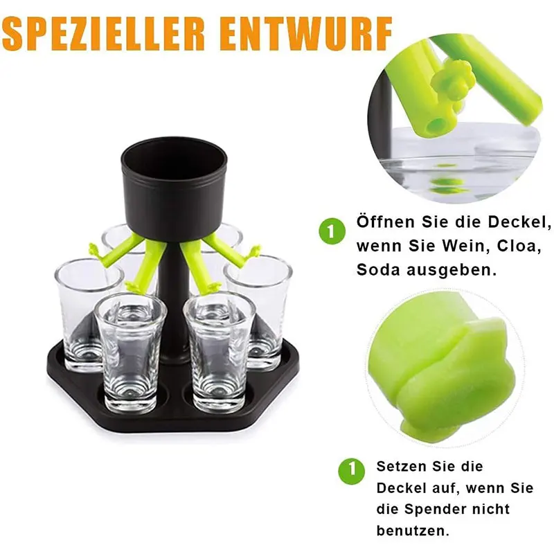 Plastic Shot Dispenser 6 with holder Shot Buddy Dispenser Liquor Pourer Glasses Bar Glasses for Filling Drink