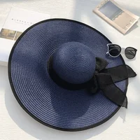 Women Summer Beach Travel Straw Hat Korean Seaside Big Hat Brim Sunblock Sunshade Holiday Foldable Fashion Big Cool Hat 4