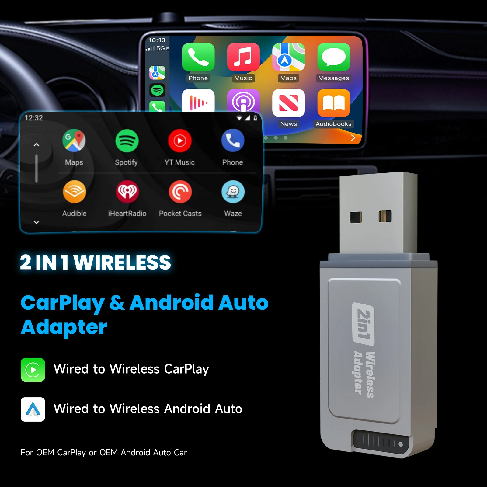 Wireless CarPlay Adapter for iPhone and Android