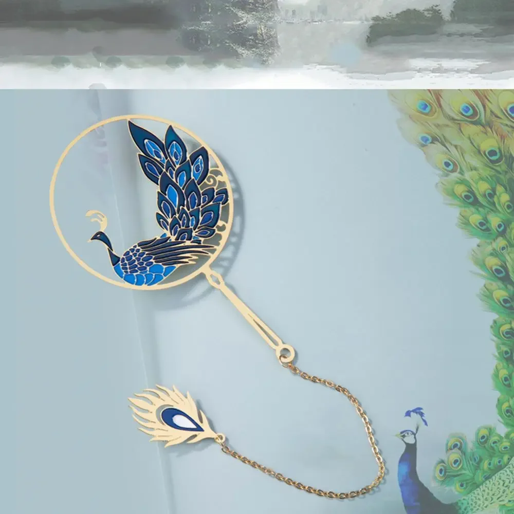 Hollow Peacock Book Clip Brass Tassel Chinese Design Vintage Book Pagination Mark Student Stationery Supply Metal Bookmark