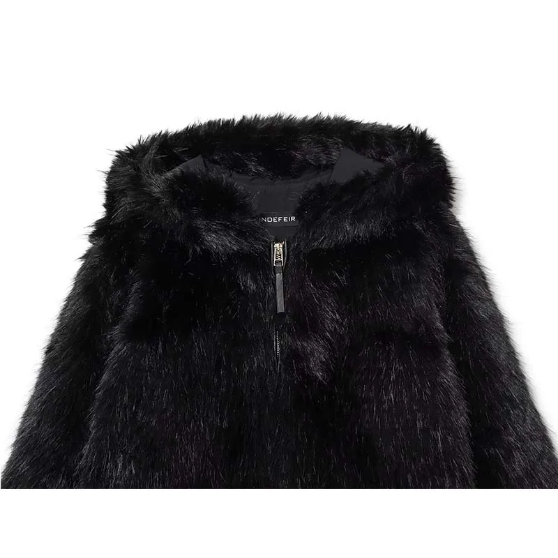 2025 Winter Faux Fur Jacket Fashion Long Sleeve Hooded Cropped Jackets For Women Fluffy Coat High Street Casual New Outerwear