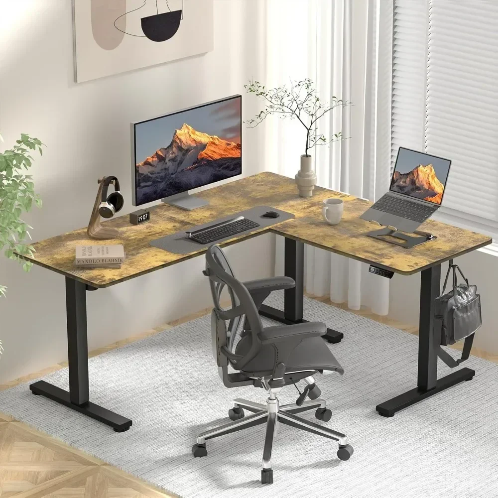 L Shaped Standing Desk, Electric Height Adjustable Desk 63x55 Inches Stand Up Corner Desk, Gaming Desk l Shape with Larger 2