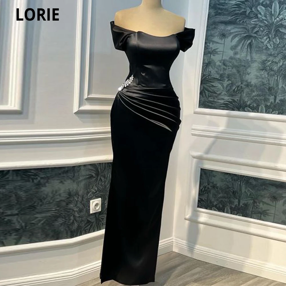 

LORIE Black Satin Mermaid Prom Dresses 2023 Luxury Crystals Valentine's Day Dress Strapless Long Saudi Arabia Robe De Soirée