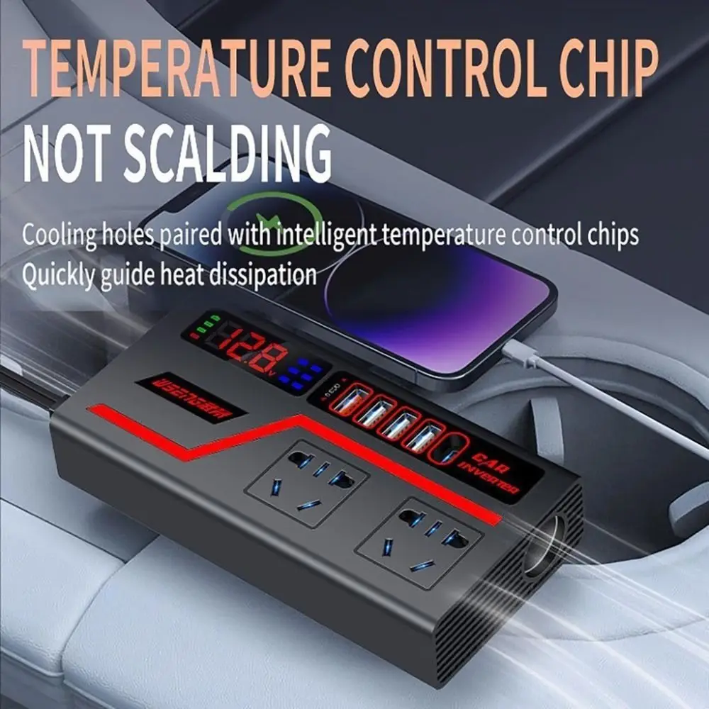 유니버설 차량용 인버터 200W 고출력 QC 3.0 USB/타입 C 충전기 차량용 컨버터 디지털 디스플레이 DC 12V/24V - 220V 전원 어댑터