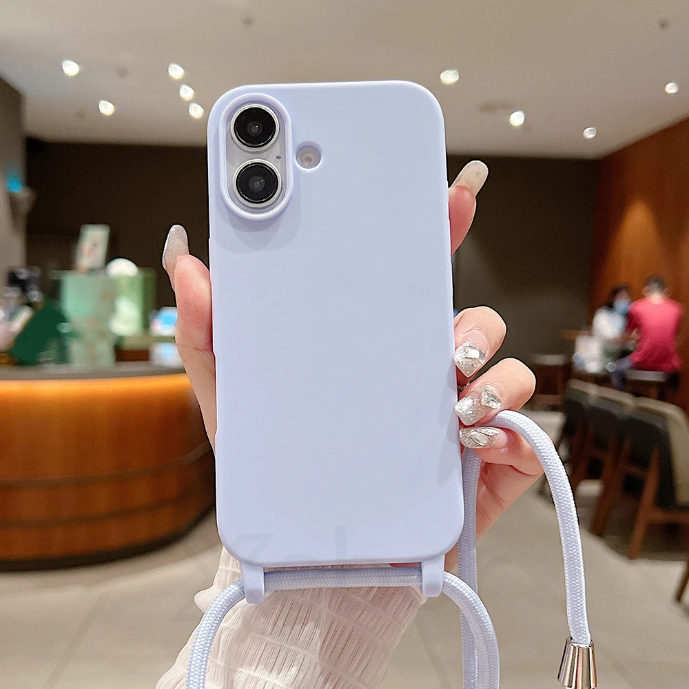 Matte Silicone Crossbody Phone Case with Necklace Strap - Candy Soft Shockproof Cover