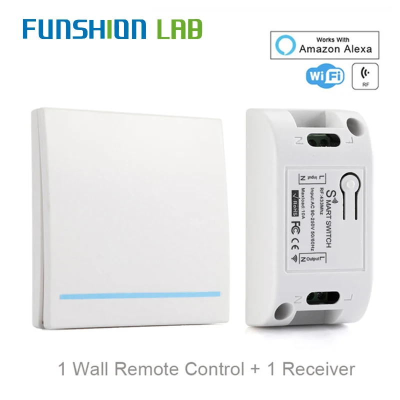 Беспроводной переключатель FUNSHION RF Wi-Fi RF433MHz 10a/2200W, панель переключателя включения/выключения 86, 433 МГц RF Wi-Fi, пульт дистанционного управления, передатчик