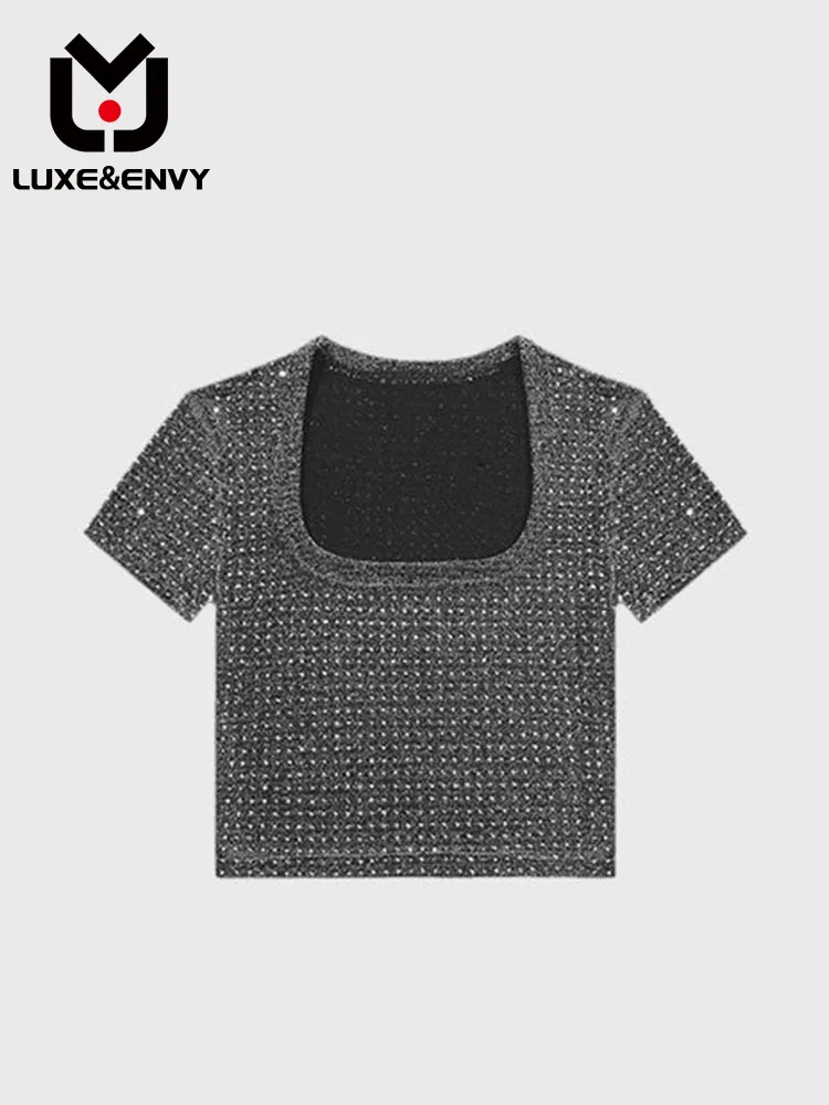 

LUXE&ENVY Low Cut Spicy Girls' Top Short Design Sense Small Tank Top Sweet Cool Unique Slim Fit Short Sleeve T-shirt 2023 Autumn