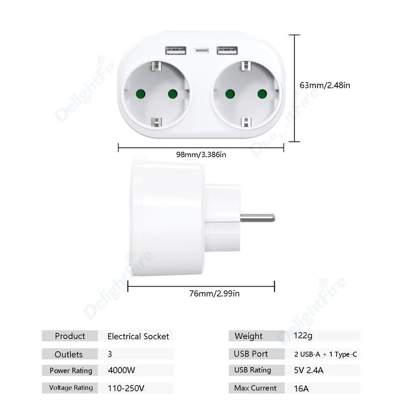 AC, portas de carregamento USB, adaptador de