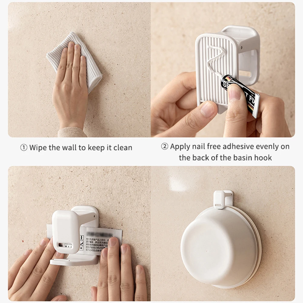 Wall Mounted Basin Hook No-Drilling Adjustable for Toilet Bathroom Bathtub Washbasin Space-Saving Storage Rack