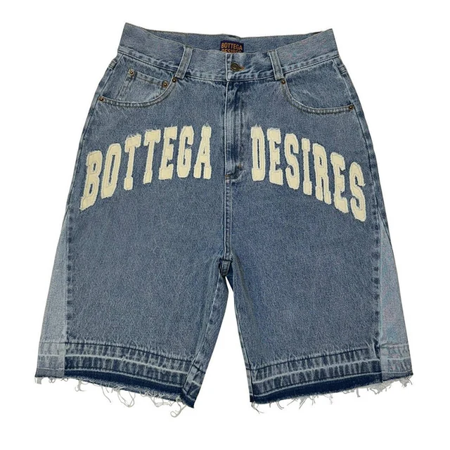American Style Harajuku Retro Denim Shorts with Letter Embroidery Oversized Jeans Men Y2k Loose Casual Versatile Shorts Woman 1