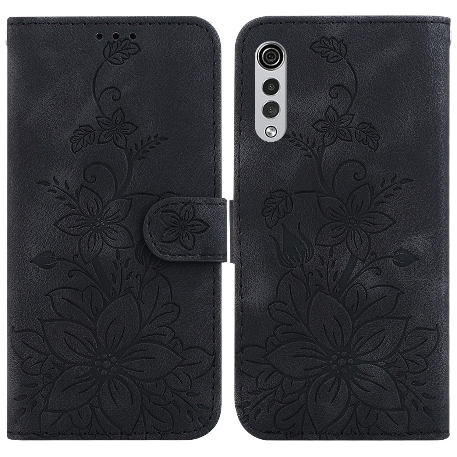 

Sweatproof Case for LG Velvet G9 5G LM-G900N LM-G900EM Lily Embossed Leather Cover Pure Handmade Card Slot Simplicity Shell